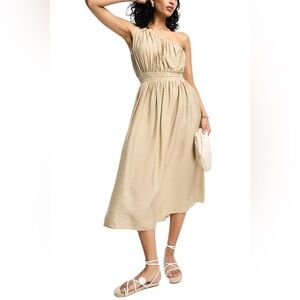 French Connection New NWT One Shoulder Ruched Beige Midi Dress Size 0